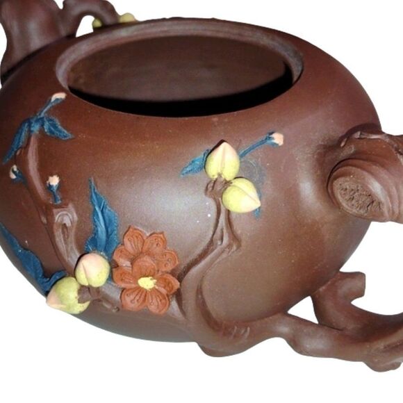 Yixing Chinese Stoneware  Purple Clay Longevity Peach Teapot Dark Brown‎ - Picture 8 of 10